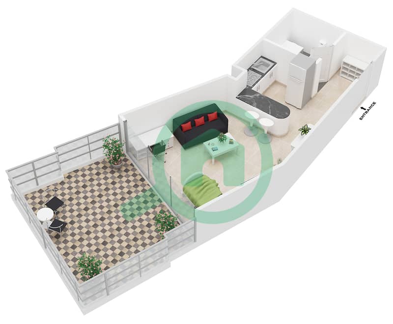 Al Jawhara Residences - Studio Apartment Type 13 Floor plan interactive3D