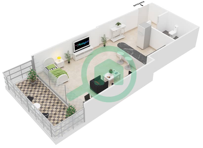 Al Jawhara Residences - Studio Apartment Type 15 Floor plan interactive3D