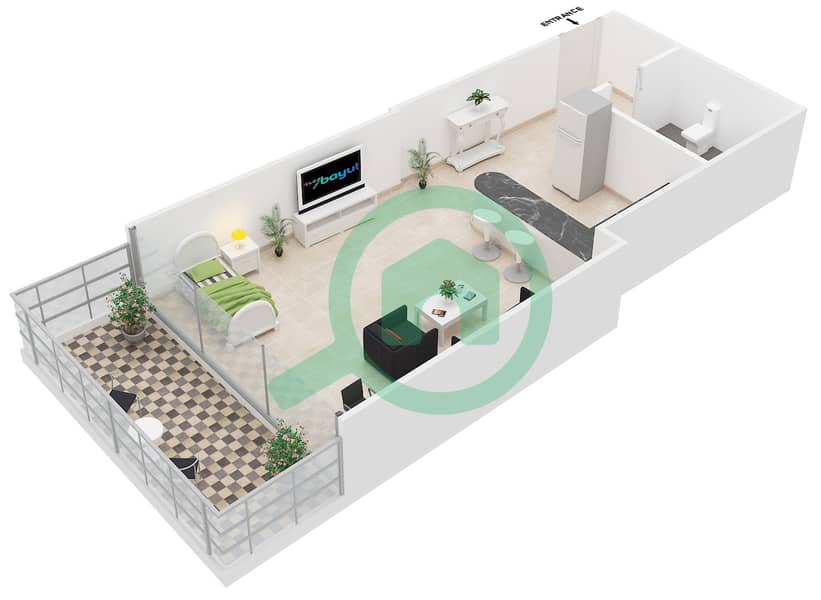 Al Jawhara Residences - Studio Apartment Type 18 Floor plan interactive3D
