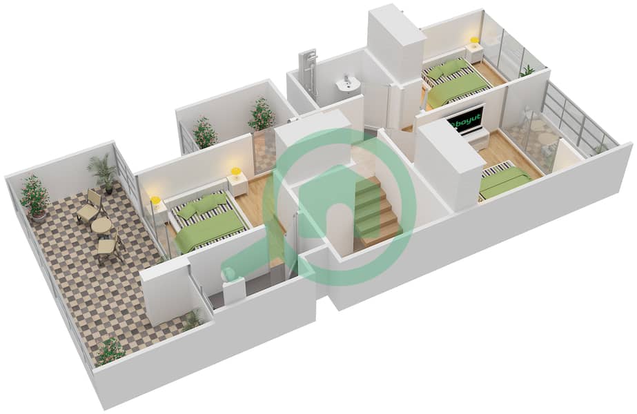 Альбизия - Вилла 3 Cпальни планировка Тип RR-M interactive3D
