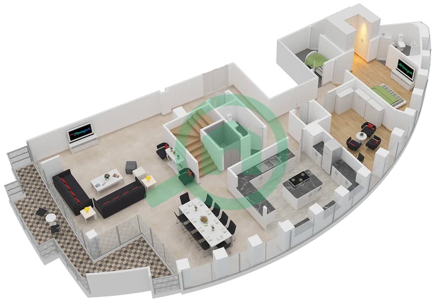Burj Vista 2 - 5 Bedroom Penthouse Unit 3 Floor plan interactive3D