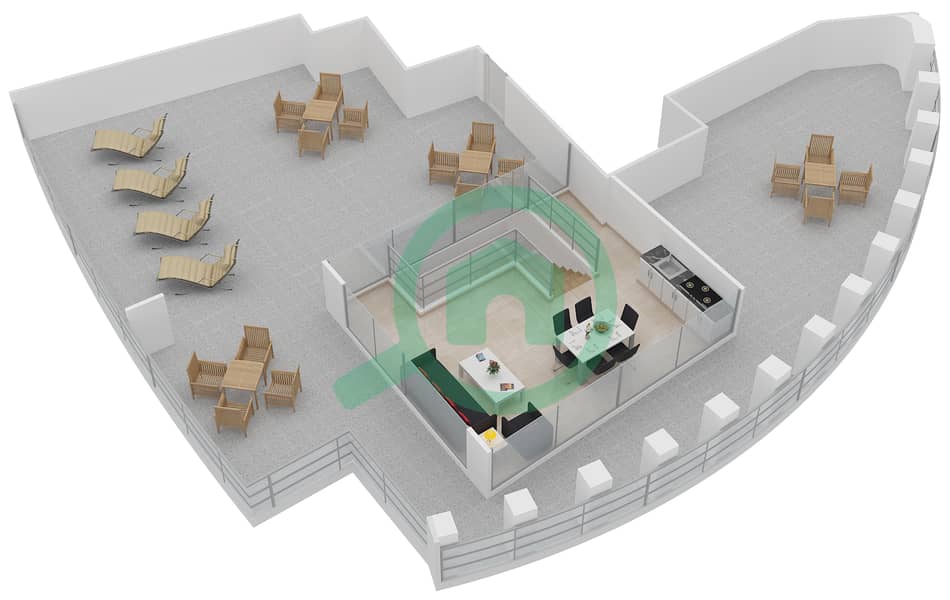 景观2号高塔 - 5 卧室顶楼公寓单位3戶型图 interactive3D