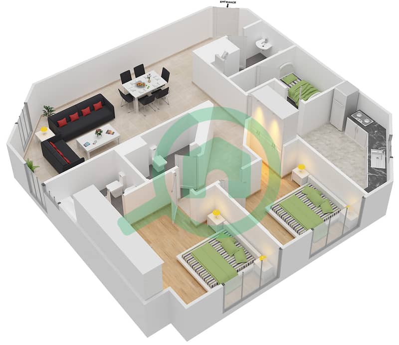 麦迪逊住宅大厦 - 2 卧室公寓类型／单位5/1,3,5,7戶型图 interactive3D