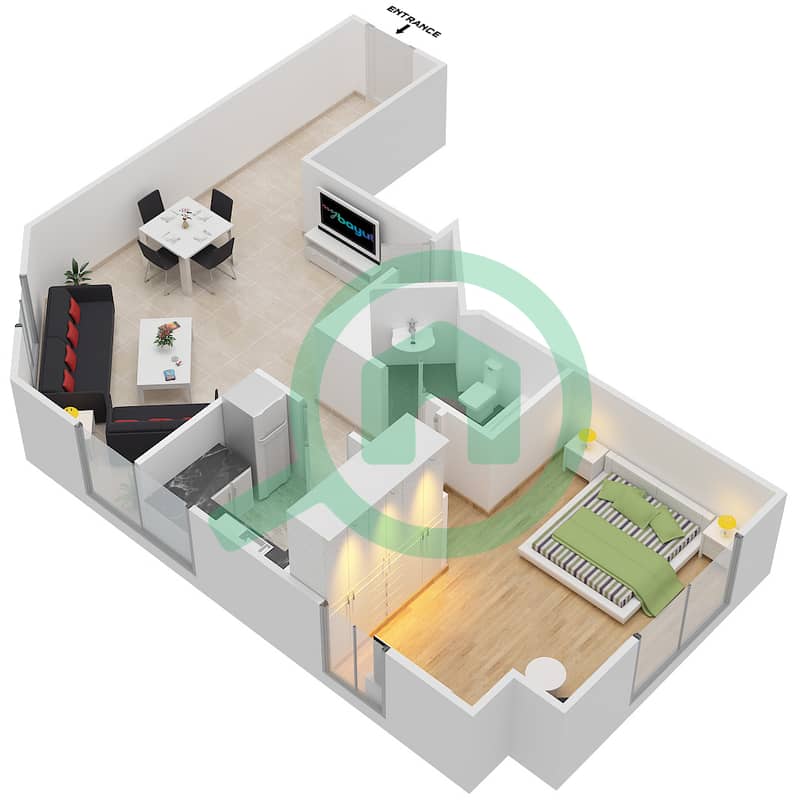 Мадисон Резиденции - Апартамент 1 Спальня планировка Тип/мера 3/2,5,10,13 interactive3D
