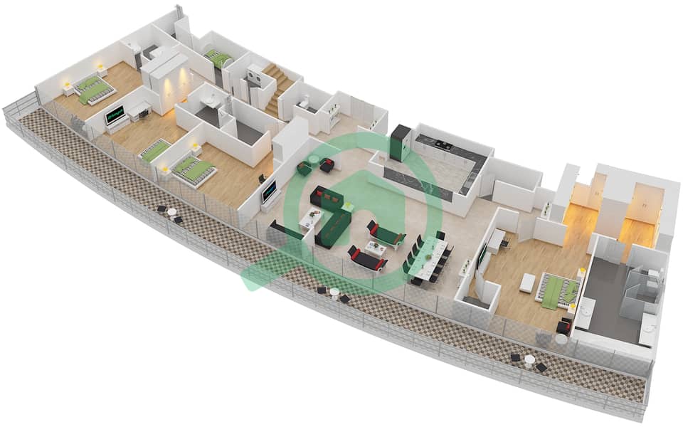 景观2号高塔 - 4 卧室顶楼公寓单位4戶型图 interactive3D