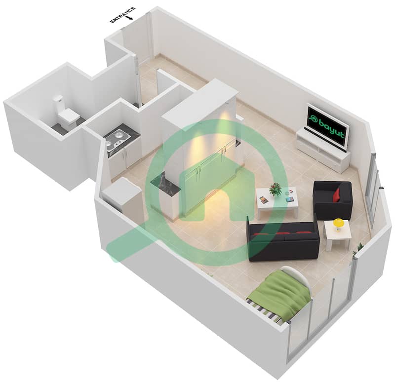 麦迪逊住宅大厦 - 单身公寓类型／单位2/1,6,9,14戶型图 interactive3D