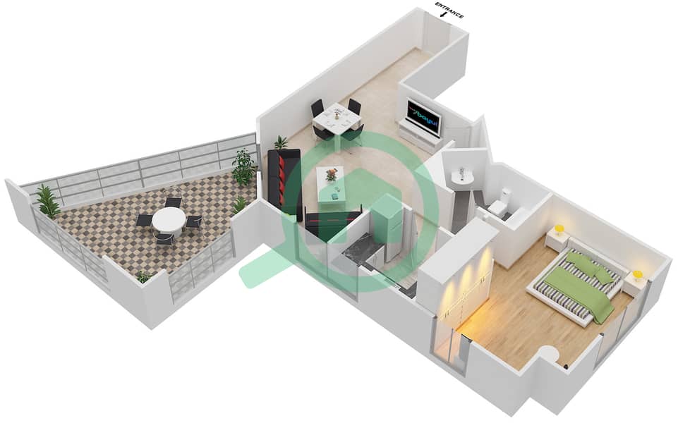 Madison Residency - 1 Bedroom Apartment Type/unit 3A/2,5,10,13 Floor plan interactive3D