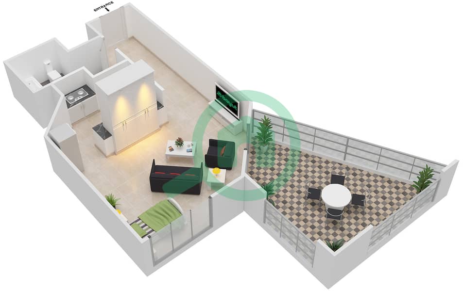 Мадисон Резиденции - Апартамент Студия планировка Тип/мера 2A/6,9 interactive3D