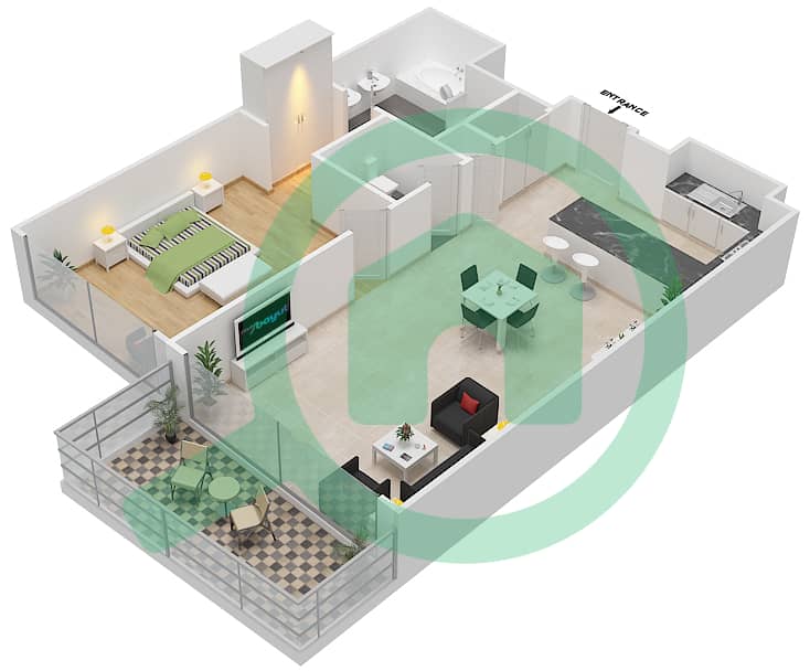 المخططات الطابقية لتصميم النموذج 1C شقة 1 غرفة نوم - مايان 1 interactive3D