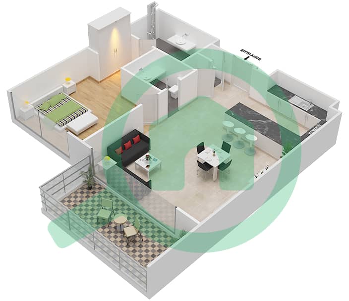 Mayan 1 - 1 Bedroom Apartment Type 1D.2 Floor plan interactive3D
