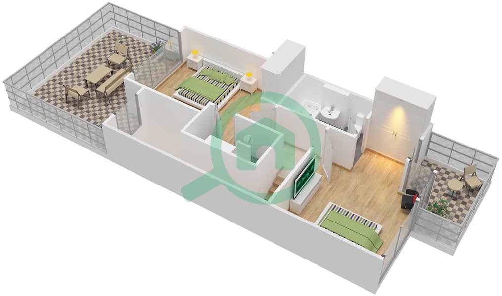 المخططات الطابقية لتصميم النموذج R2-M11 فیلا 2 غرفة نوم - جنوسيا interactive3D