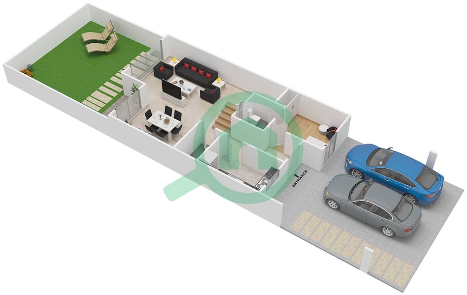 المخططات الطابقية لتصميم النموذج R2-M14 فیلا 3 غرف نوم - جنوسيا interactive3D