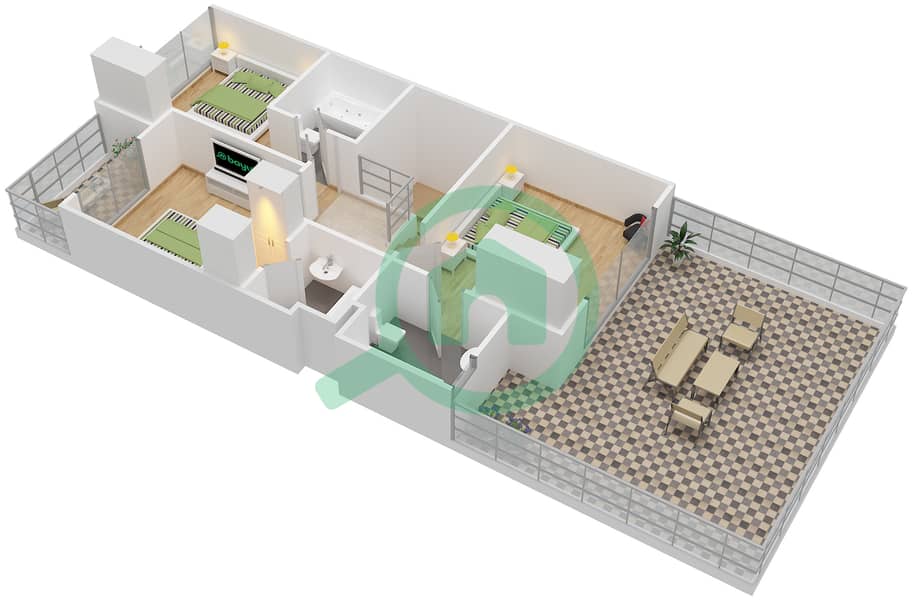 المخططات الطابقية لتصميم النموذج R2-M14 فیلا 3 غرف نوم - جنوسيا interactive3D