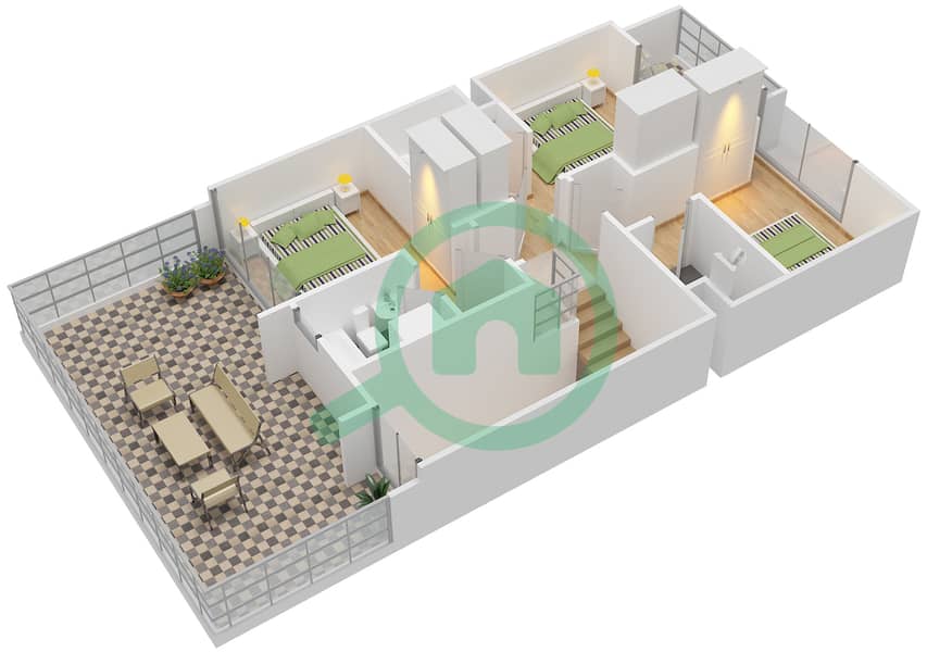 亚努西亚住宅区 - 3 卧室别墅类型R2-MB戶型图 interactive3D