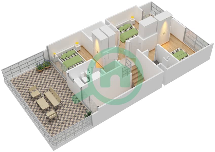 المخططات الطابقية لتصميم النموذج U-BB فیلا 3 غرف نوم - جنوسيا interactive3D