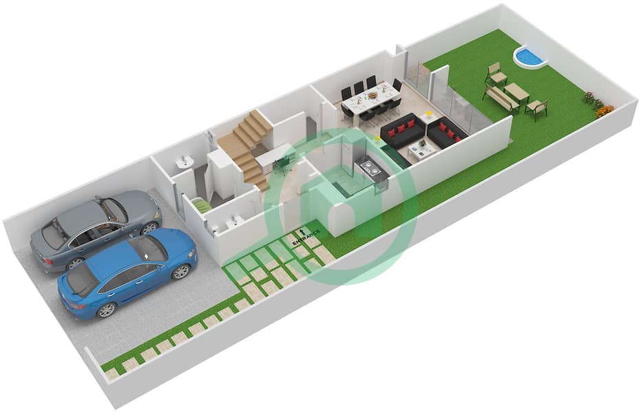 المخططات الطابقية لتصميم النموذج XU-AA فیلا 3 غرف نوم - جنوسيا interactive3D