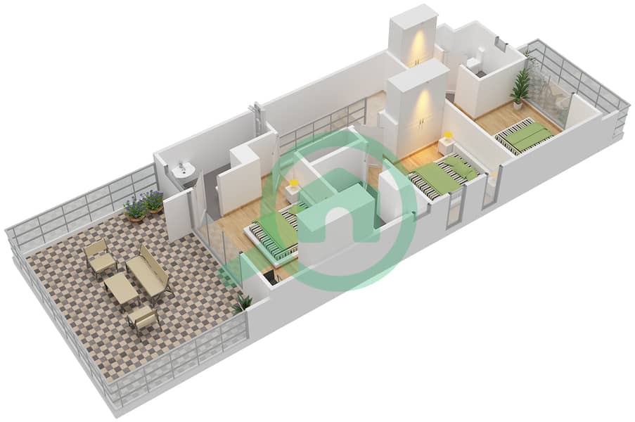 المخططات الطابقية لتصميم النموذج XU-AA فیلا 3 غرف نوم - جنوسيا interactive3D