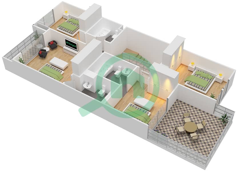 المخططات الطابقية لتصميم النموذج XU-B1 فیلا 4 غرف نوم - جنوسيا interactive3D