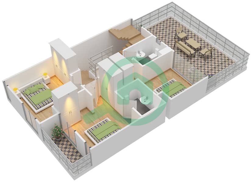 المخططات الطابقية لتصميم النموذج XX-B فیلا 5 غرف نوم - جنوسيا interactive3D
