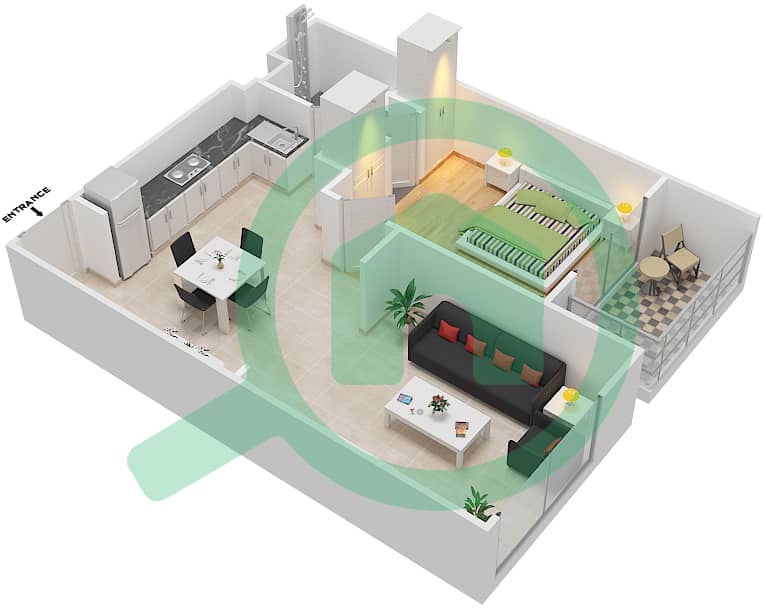 المخططات الطابقية لتصميم النموذج 1 شقة 1 غرفة نوم - لونز من دانوب interactive3D