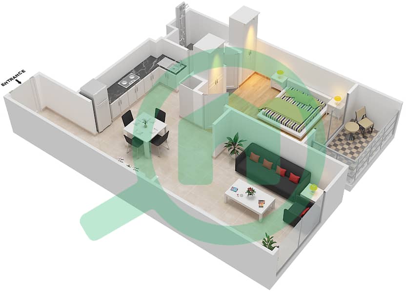 多瑙河畔青草公寓 - 1 卧室公寓类型2戶型图 interactive3D