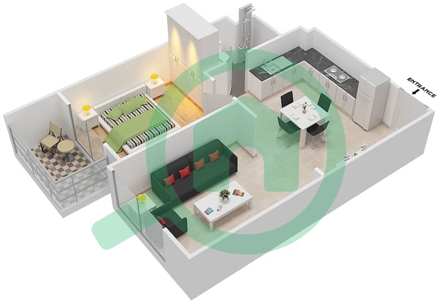 المخططات الطابقية لتصميم النموذج 2A شقة 1 غرفة نوم - لونز من دانوب interactive3D