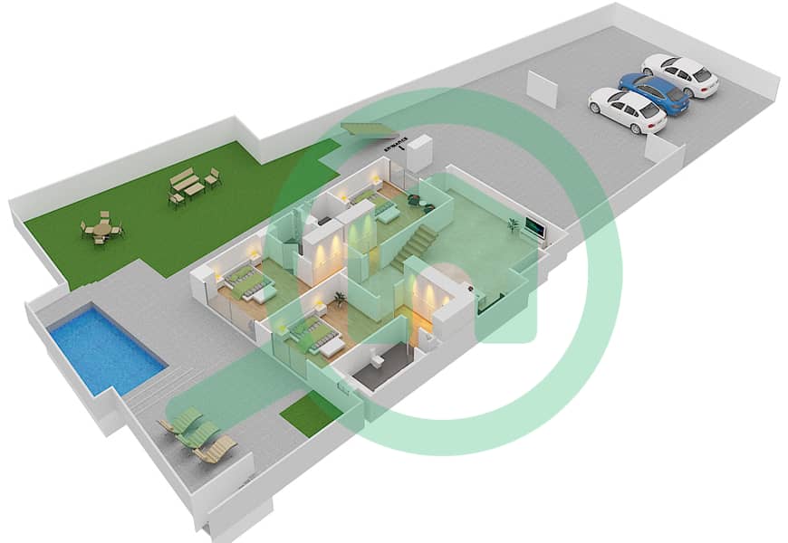 玛雅1号楼 - 3 卧室公寓类型B1戶型图 interactive3D