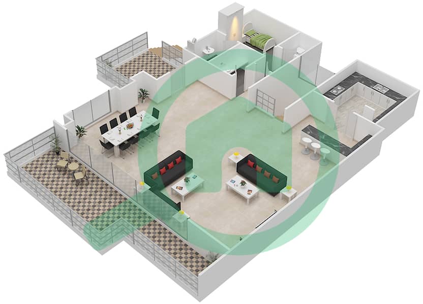 玛雅1号楼 - 3 卧室公寓类型B1戶型图 interactive3D