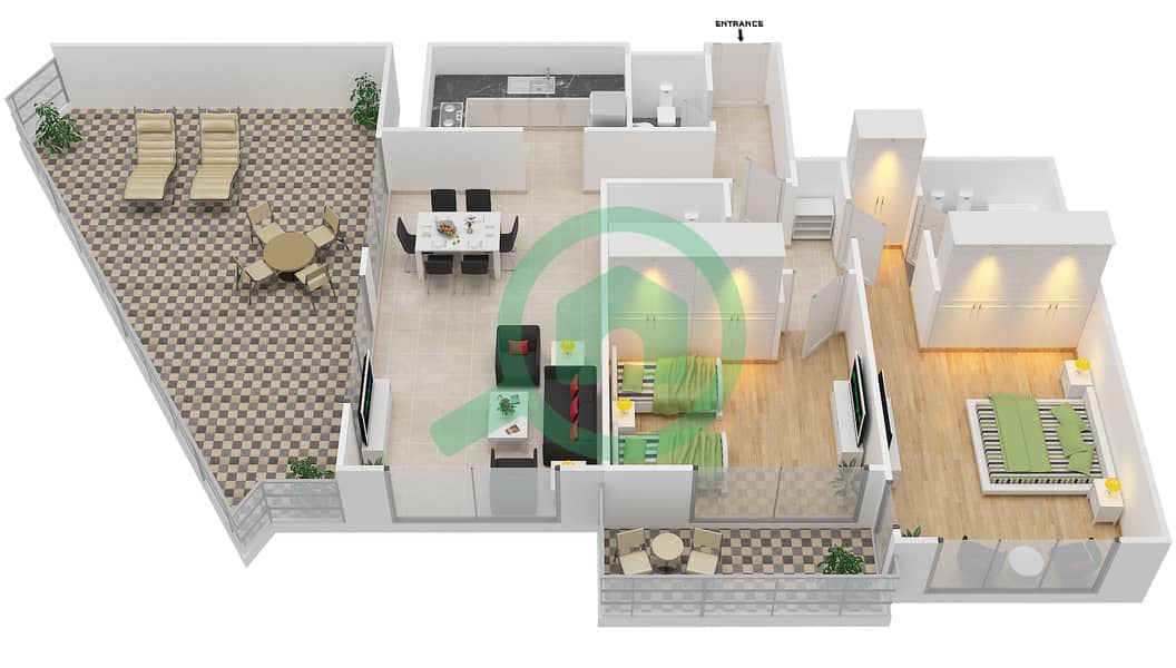 Мангров Плейс - Апартамент 2 Cпальни планировка Тип I interactive3D