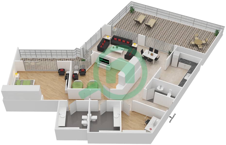 المخططات الطابقية لتصميم النموذج F شقة 2 غرفة نوم - مانغروف بليس interactive3D