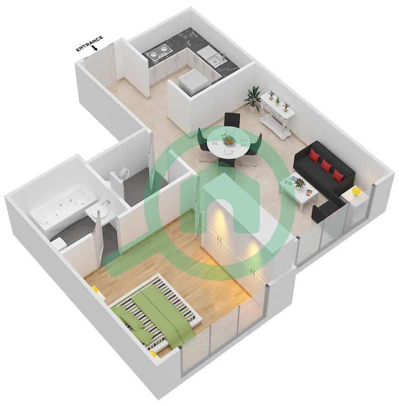 Мангров Плейс - Апартамент 1 Спальня планировка Тип F interactive3D