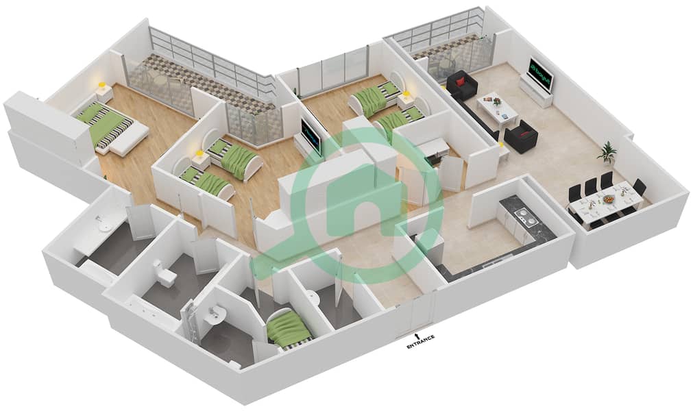 Mangrove Place - 3 Bedroom Apartment Type B Floor plan interactive3D