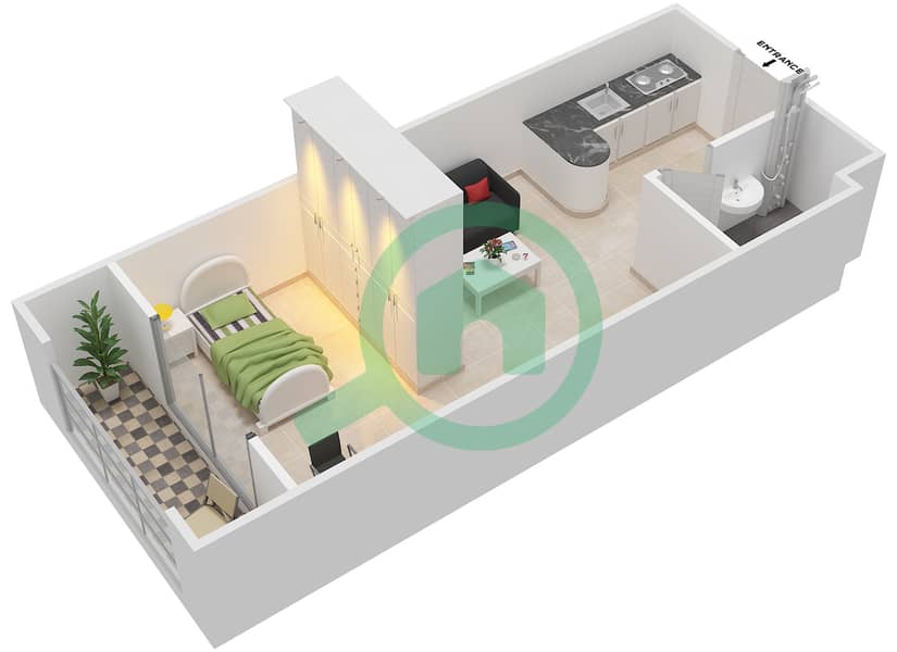 Al Jawzaa - Studio Apartment Type 5-6 Floor plan interactive3D