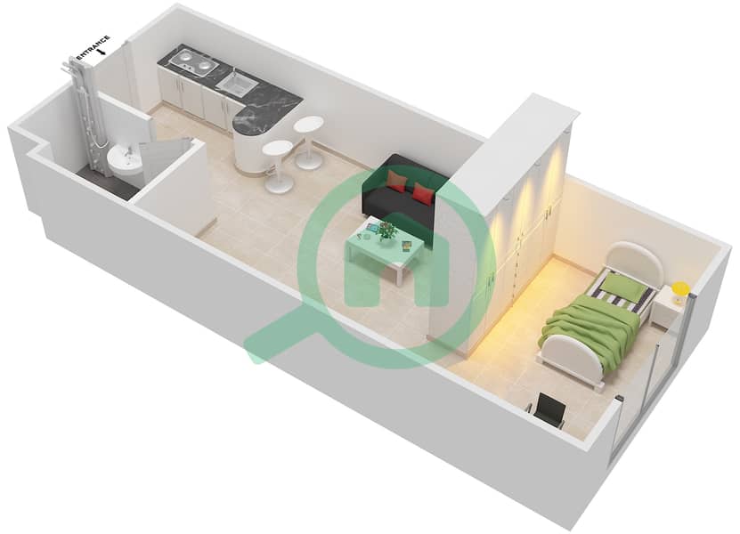 Al Jawzaa - Studio Apartment Type 4-7 Floor plan interactive3D
