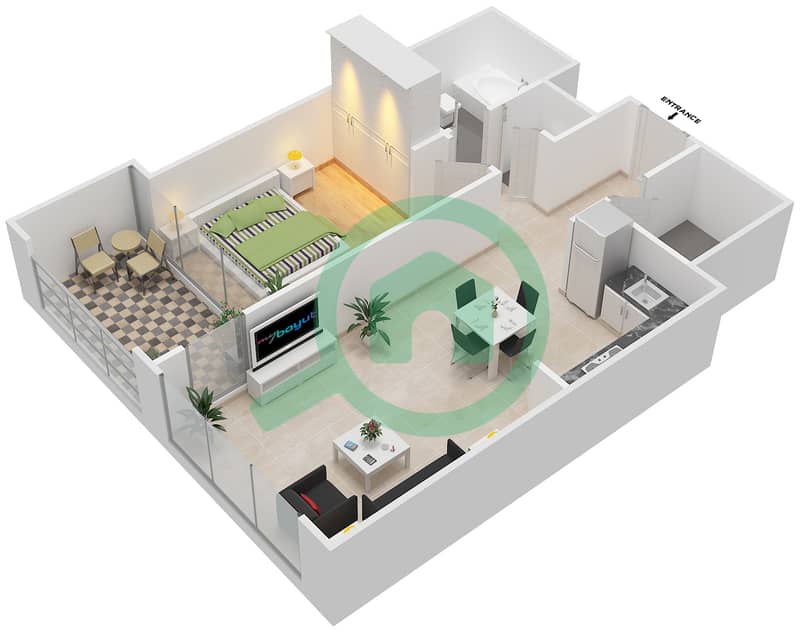 المخططات الطابقية لتصميم الوحدة 5 FLOOR 2-14 شقة 1 غرفة نوم - فيدا زعبيل interactive3D