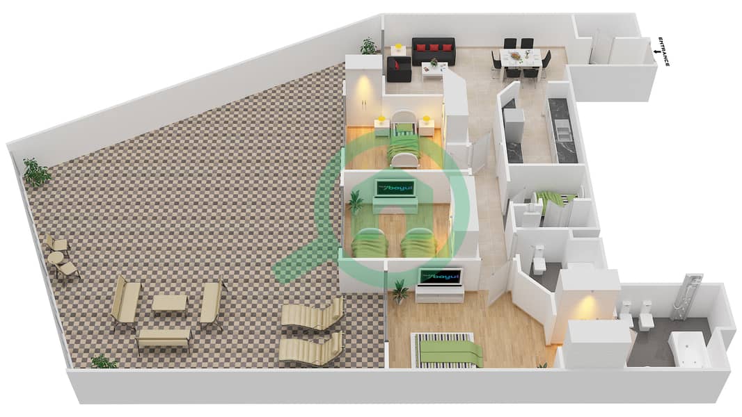 红树林广场 - 3 卧室公寓类型H戶型图 interactive3D