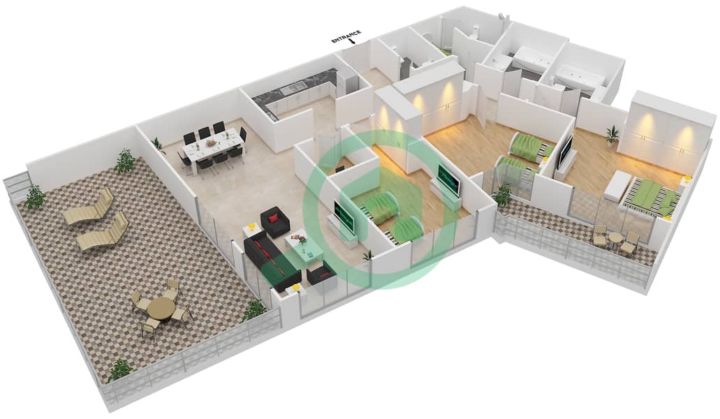 Mangrove Place - 3 Bedroom Apartment Type C Floor plan interactive3D