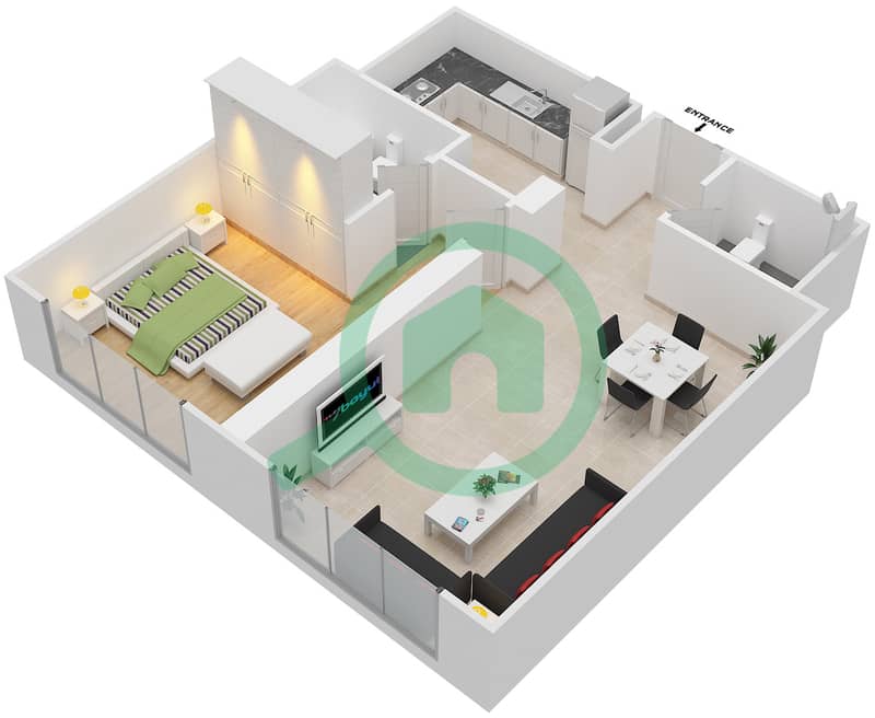 Мангров Плейс - Апартамент 1 Спальня планировка Тип C interactive3D