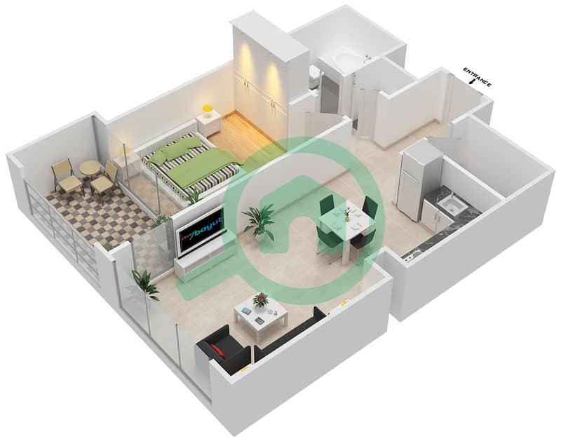 Vida Za'abeel - 1 Bedroom Apartment Unit 6 FLOOR 2-14 Floor plan interactive3D