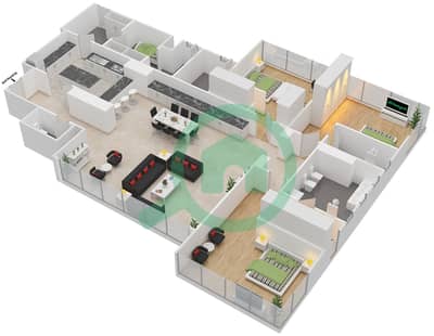 المخططات الطابقية لتصميم النموذج D شقة 3 غرف نوم - ماج 5 ريزيدنس (برج B2)