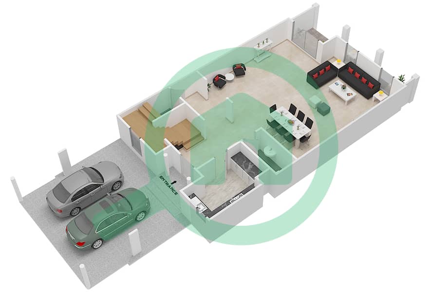 Montgomerie Maisonettes - 3 Bedroom Townhouse Type 9 Floor plan interactive3D