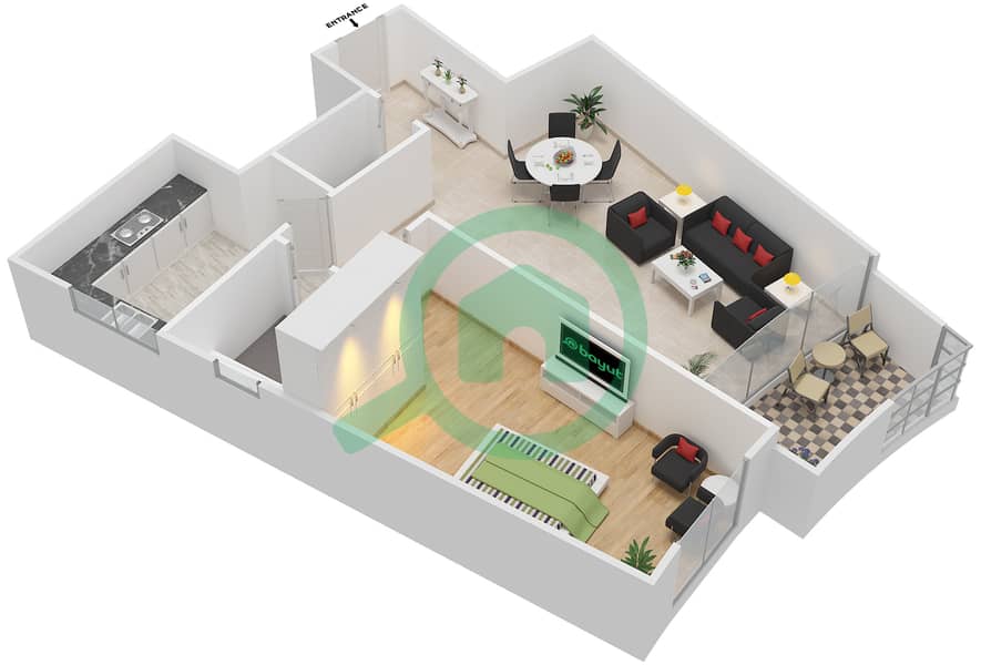 Al Dana 2 - 1 Bedroom Apartment Unit 7 Floor plan interactive3D
