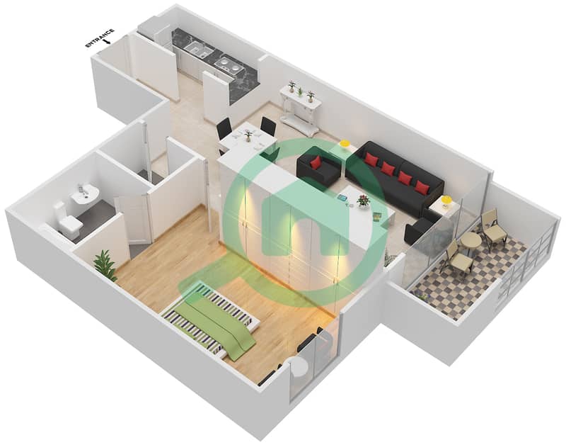 Аль Дана 2 - Апартамент 1 Спальня планировка Единица измерения 10 interactive3D