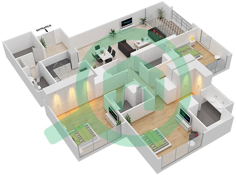 Vida Za'abeel - 3 Bedroom Apartment Unit 10 FLOOR 52-69 Floor plan interactive3D