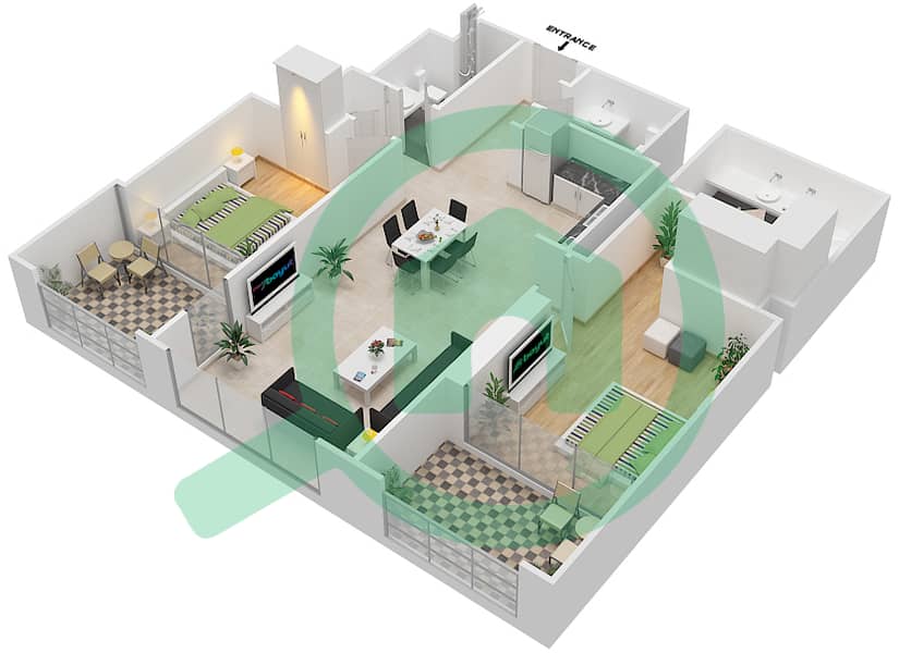 Vida Za'abeel - 2 Bedroom Apartment Unit 4 FLOOR 52-69 Floor plan interactive3D