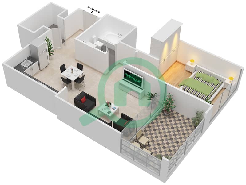 المخططات الطابقية لتصميم الوحدة 16 FLOOR 2-14 شقة 1 غرفة نوم - فيدا زعبيل interactive3D
