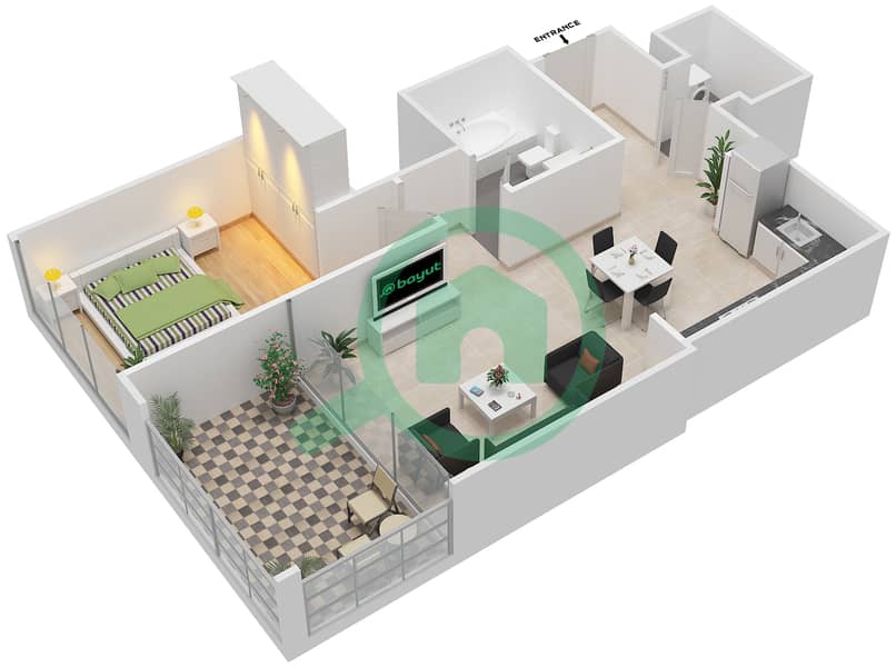 Vida Za'abeel - 1 Bedroom Apartment Unit 8 FLOOR 16-32 Floor plan interactive3D