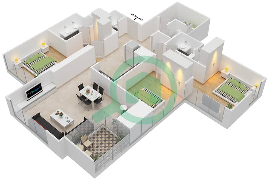 Vida Za'abeel - 3 Bedroom Apartment Unit 6 FLOOR 34-50 Floor plan interactive3D