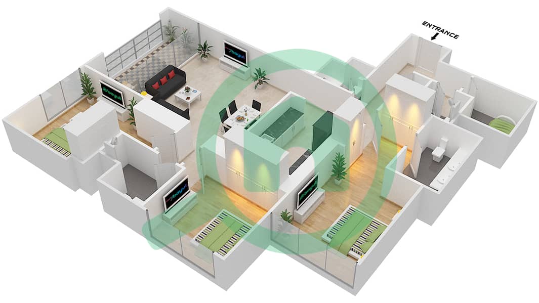 Vida Za'abeel - 3 Bedroom Apartment Unit 7 FLOOR 52-69 Floor plan interactive3D