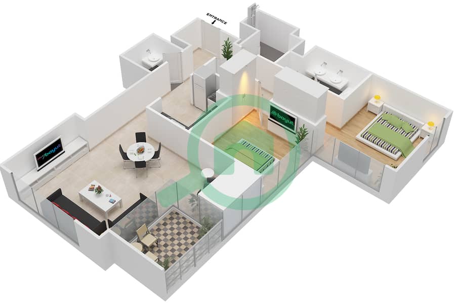 Vida Za'abeel - 2 Bedroom Apartment Unit 13 FLOOR 16-34 Floor plan interactive3D